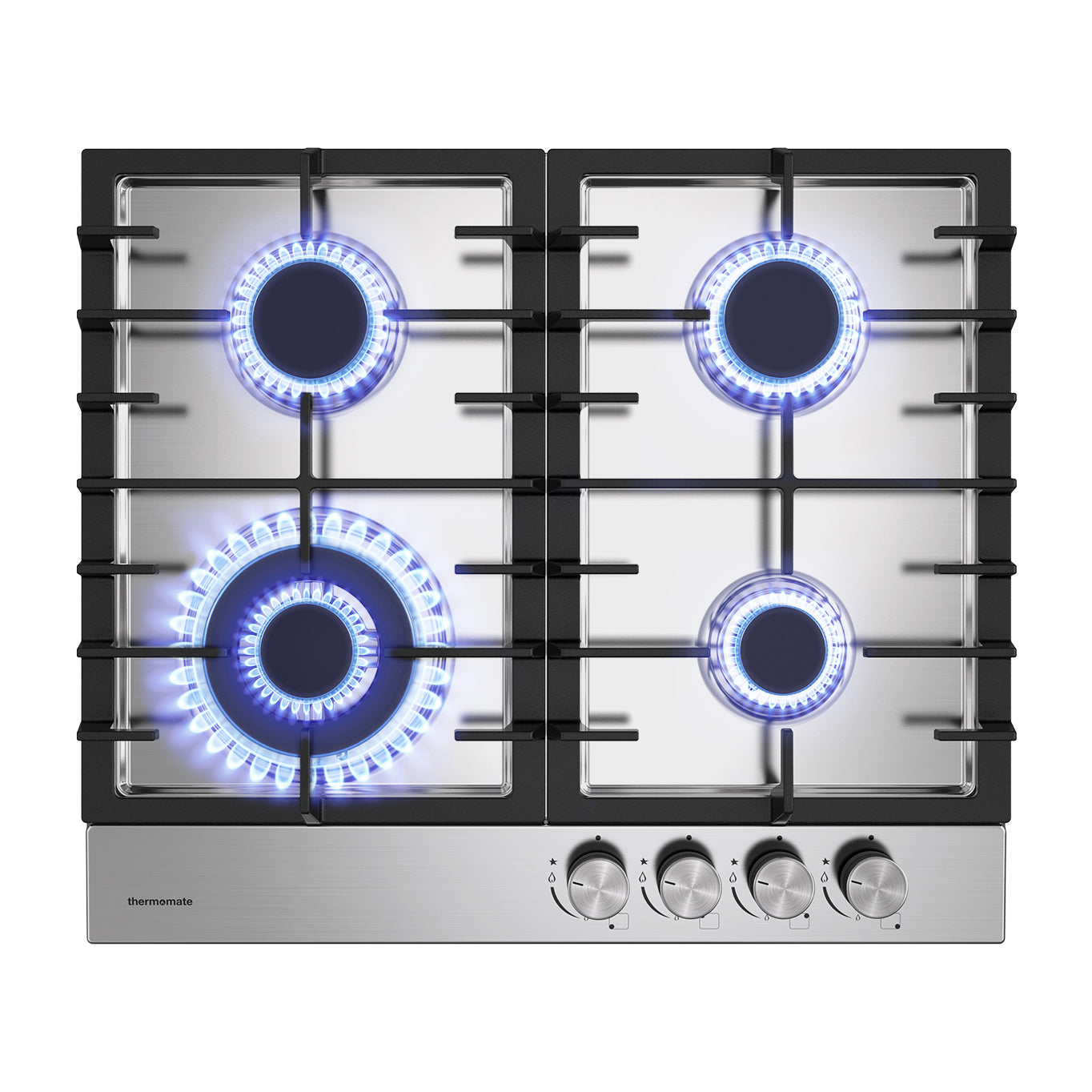 Thermomate Silver Built-in 4 Burners Gas Hob - NG/LPG Convertible