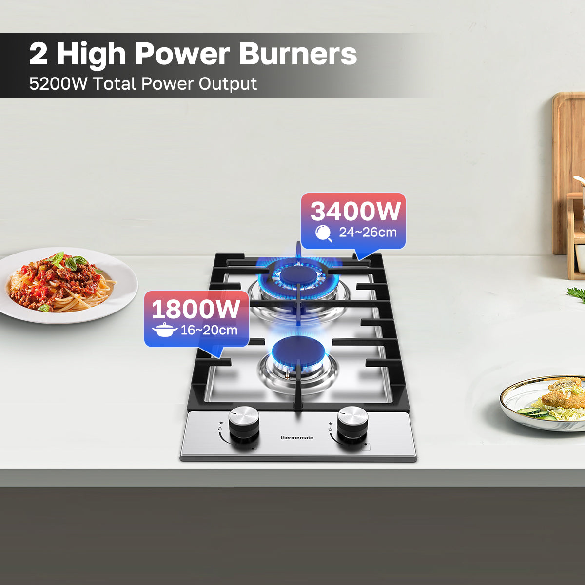 2 High Power Burners
5200W Total Power Output