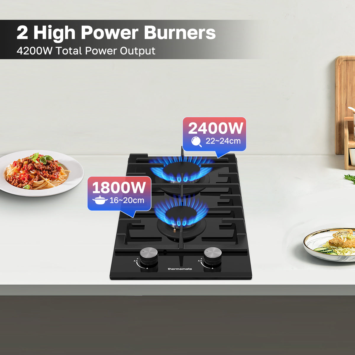 2 High Power Burners
4200W Total Power Output
