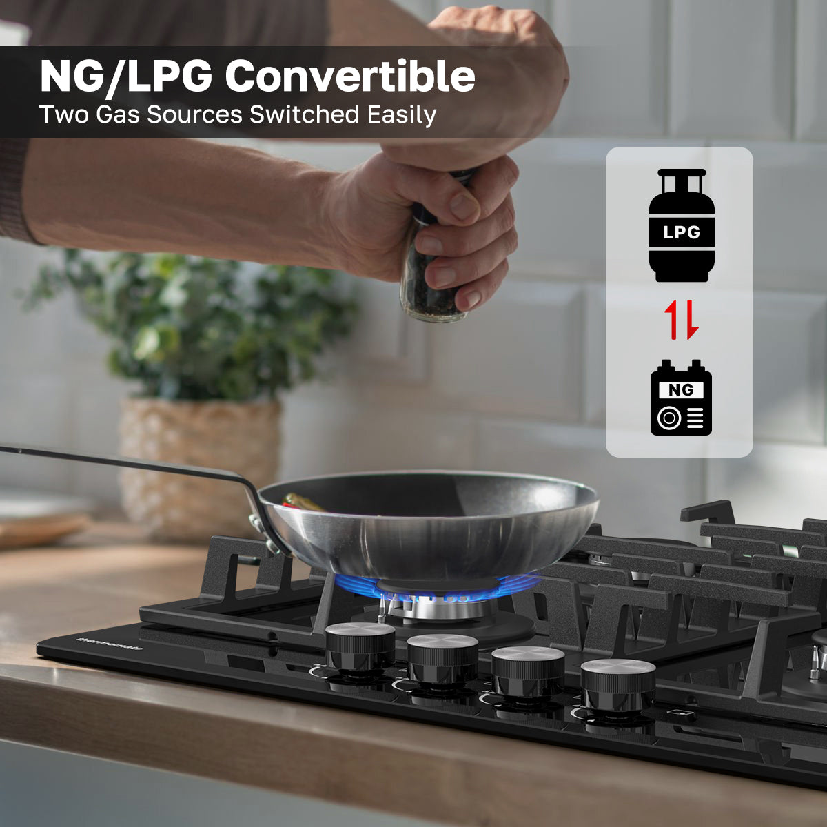 NG/LPG Convertible
Two Gas Sources Switched Easily