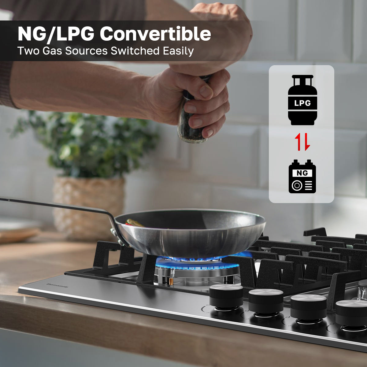 NG/LPG Convertible
Two Gas Sources Switched Easily