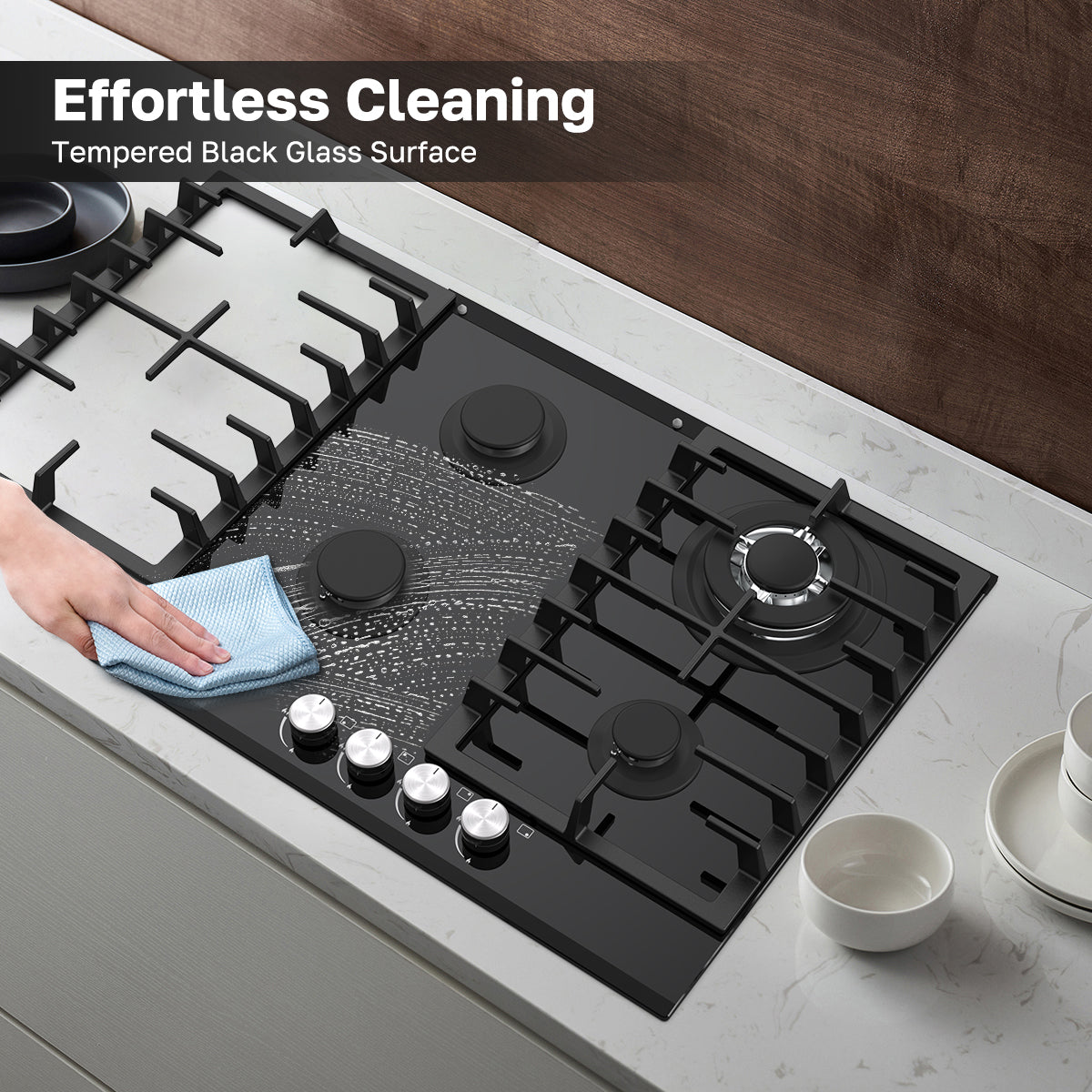 Effortless Cleaning
Tempered Black Glass Surface