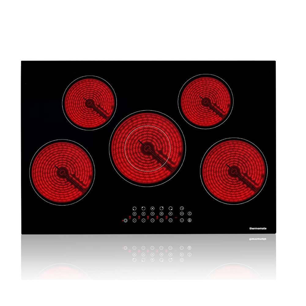 Ceramic Hob, thermomate 77cm Built-in Radiant Electric Cooktop, 8200W Electric Hob with 5 Zones, 9 Heating Level, Timer & Kid Safety Lock, Sensor Touch Control