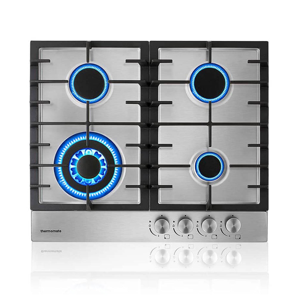 Thermomate Silver Built-in 4 Burners Gas Hob - NG/LPG Convertible